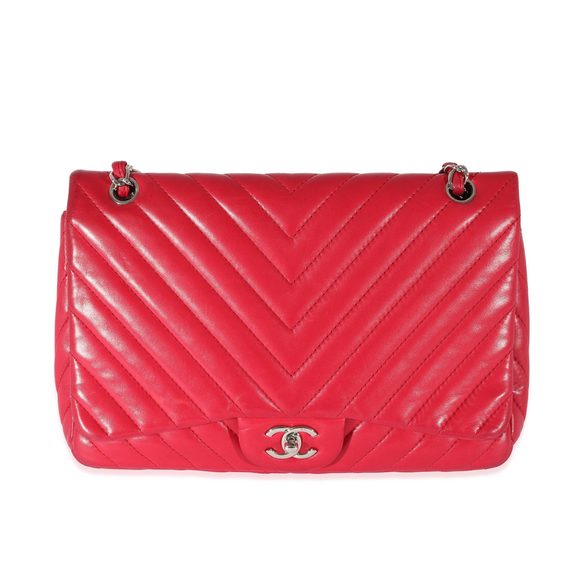 Chanel Pink Lambskin Chevron Jumbo Single Flap Bag - Picture 1 of 8